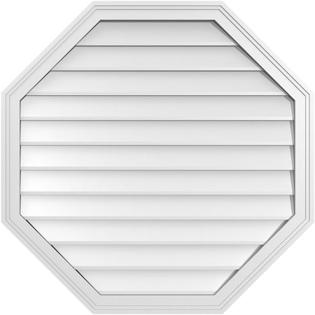 Ekena Millwork Octagonal Surface Mount PVC Gable Vent w/ 2"W x 1-1/2"P Brickmould Frame, 34"W x 34"H GVPOC34X3402SN